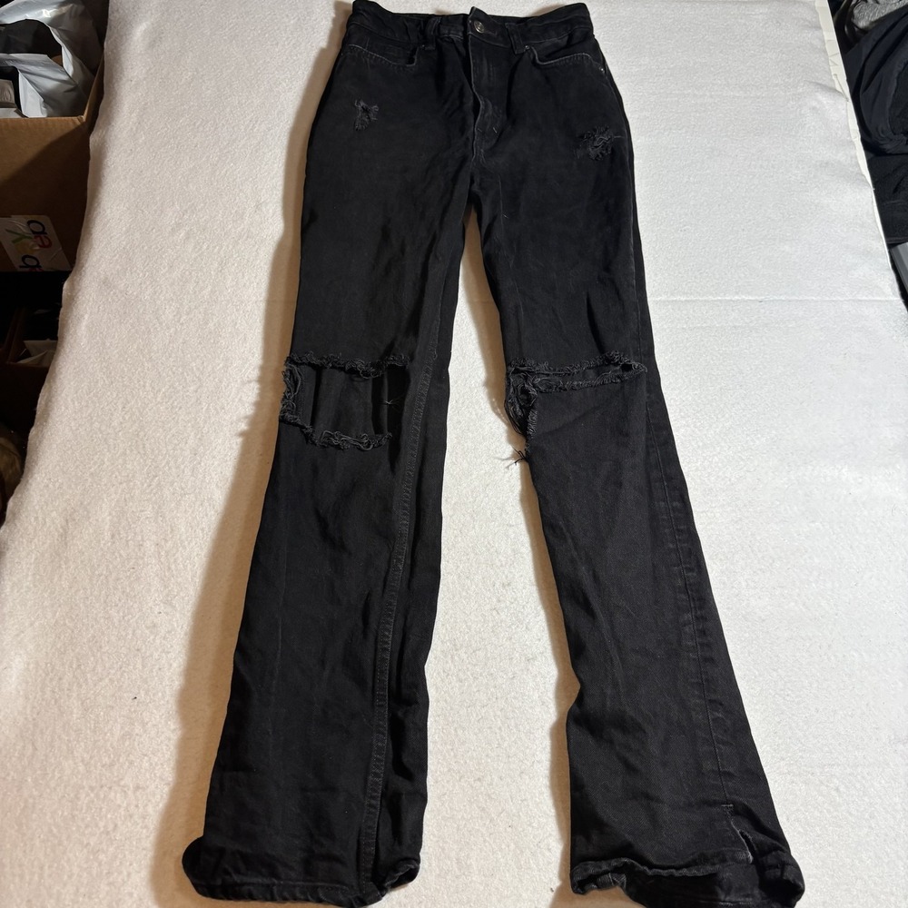 We The Free Jeans Womens 28 Black Distressed My Own Lane Ripped Knee‎ High Rise